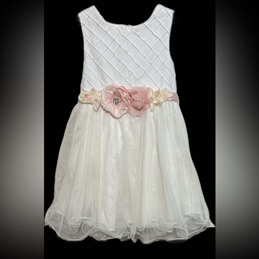 Elegant Off White Dress with Pink Floral Accents